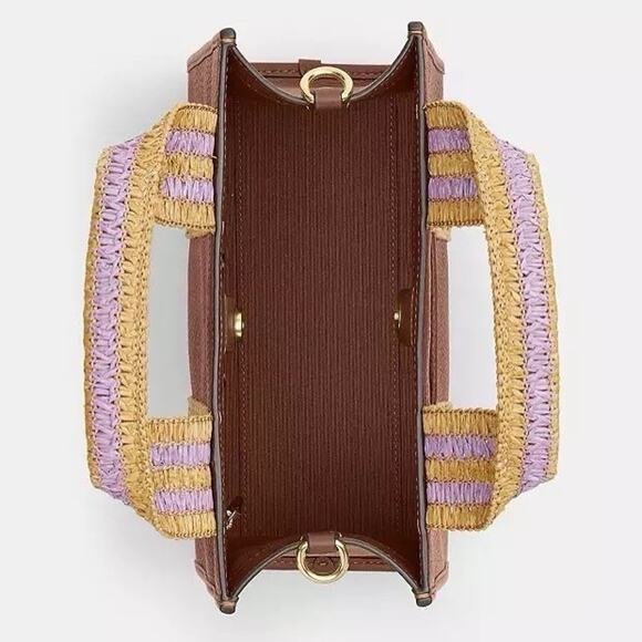 NWT Coach Smith Tote Bag 24 CBG91 Straw Leather Gold/Redwood Multi - Picture 8 of 11